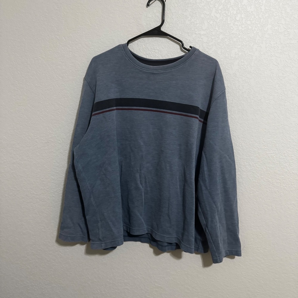 Faded Glory Long Sleeve Shirt Mens 2XL Blue Moonlight Heather Striped Ribbed‎